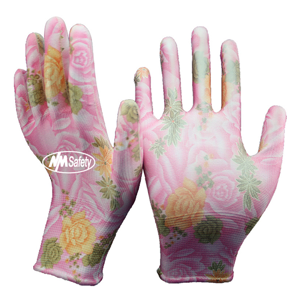 printed polyester PU coated glove