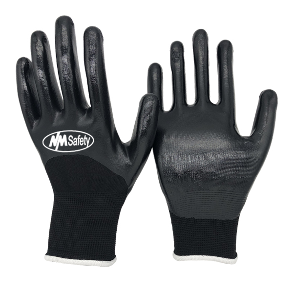 black-nylon-smooth-nitrile-half-coated-gloves
