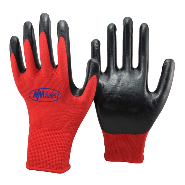 red-polyester-smooth-nitrile-palm-coated-gloves